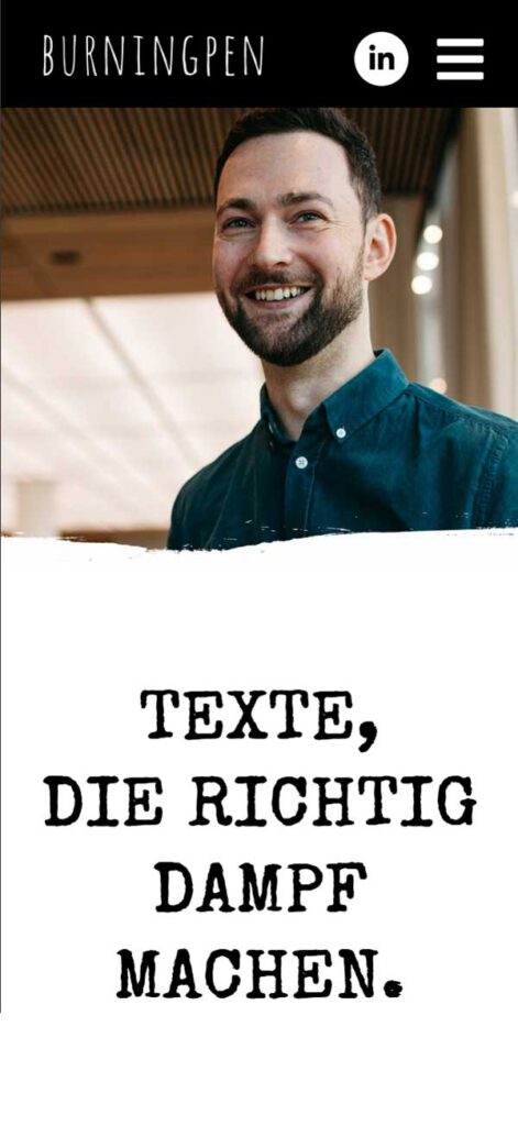 BurningPen Webseite mobile Ansicht